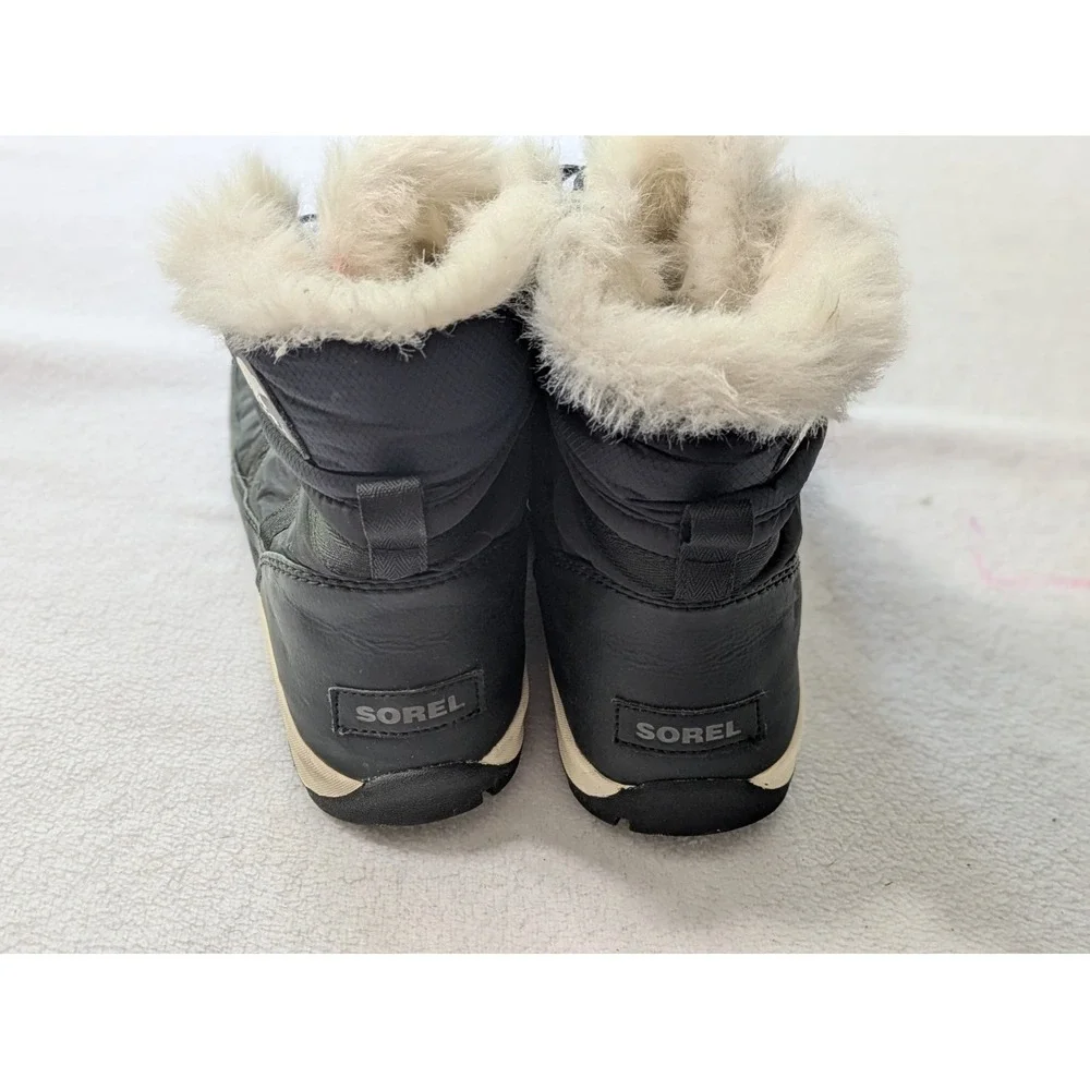 Sorel Winter Whitney Boot Fur 11 Black Nylon Quilted Lace Up Bootie Waterproof